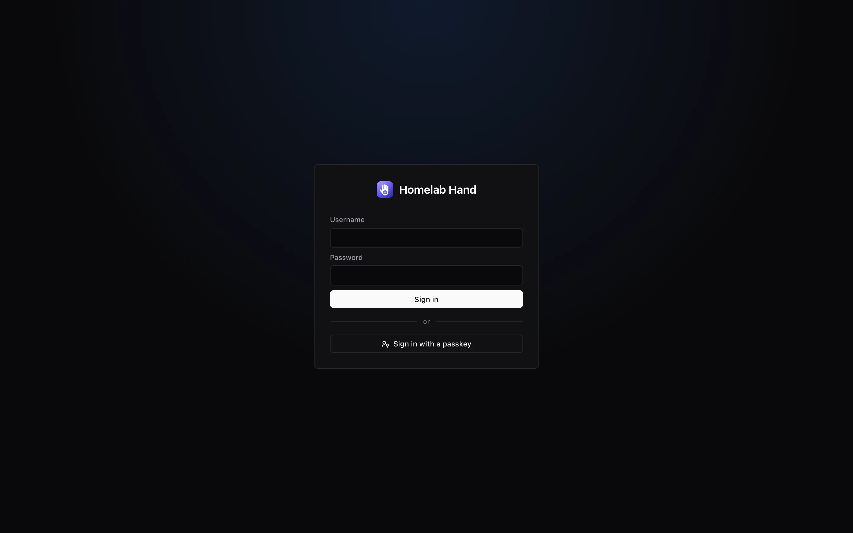 The Homelab Hand sign-in screen