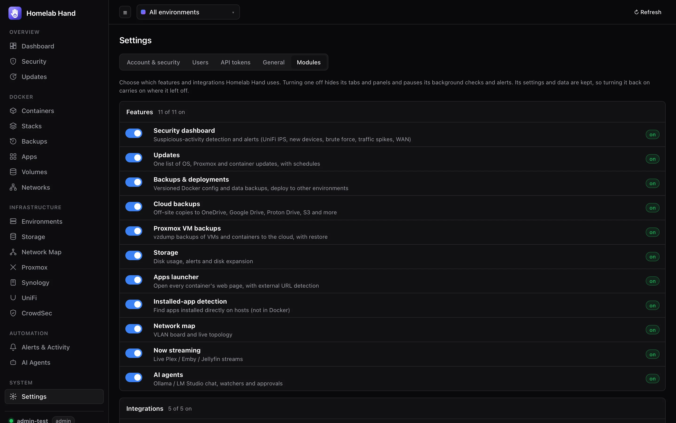 Settings – Modules